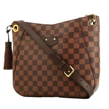 Sac bandoulière Louis Vuitton  Eva en toile damier ébène et cuir marron