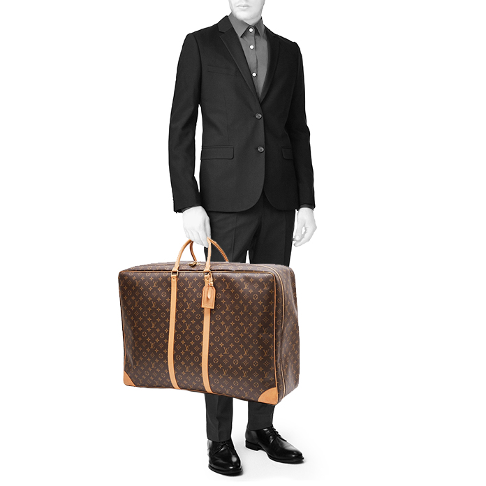 Borsa da viaggio Louis Vuitton Sirius in tela monogram cerata marrone e pelle naturale - Detail D1
