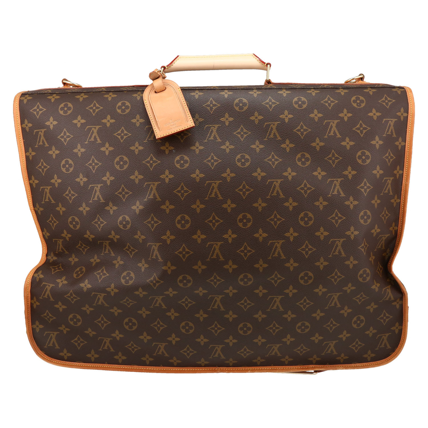 Porte-habits Louis Vuitton en toile monogram marron et cuir naturel - Detail D2