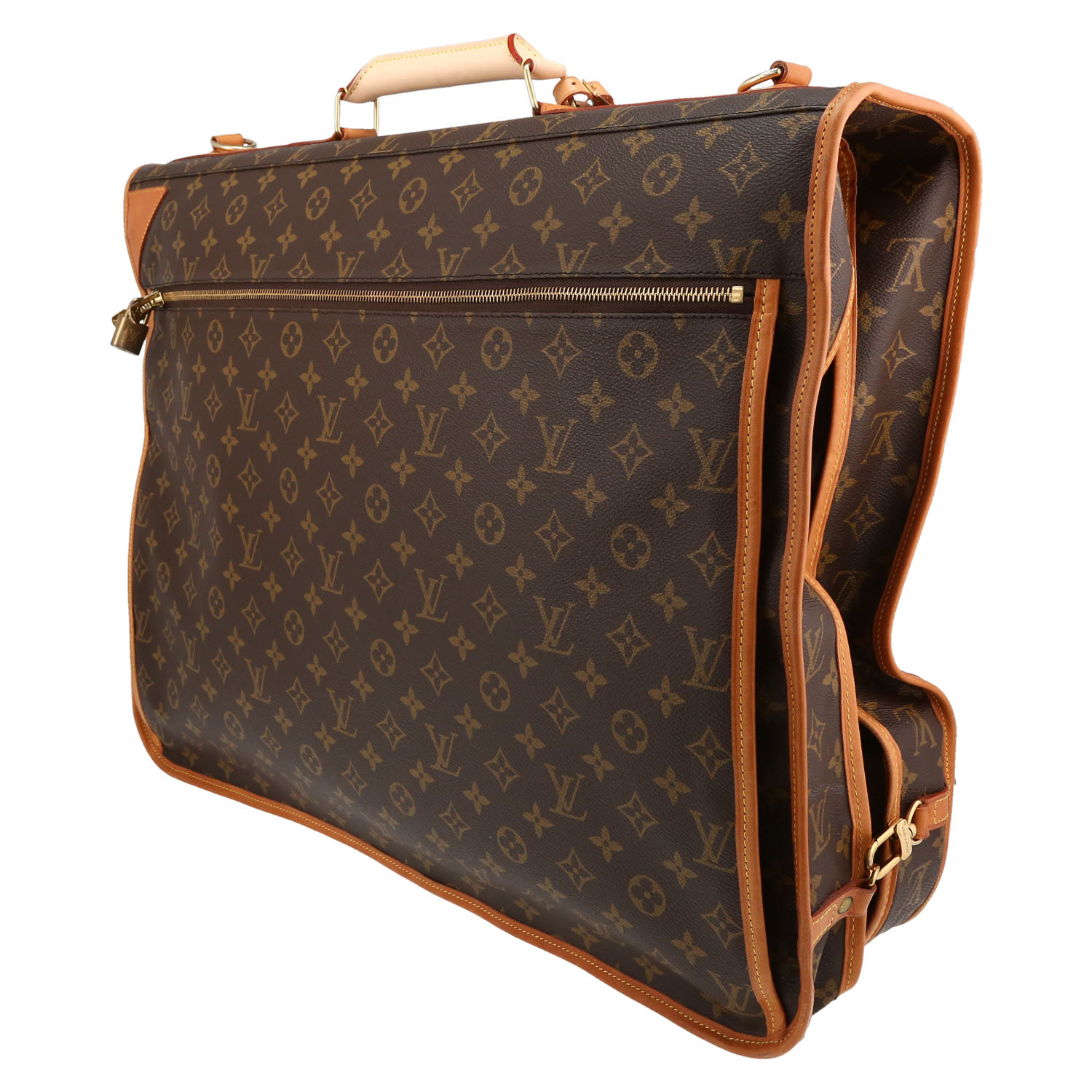 Porte-habits Louis Vuitton en toile monogram marron et cuir naturel - Detail D5