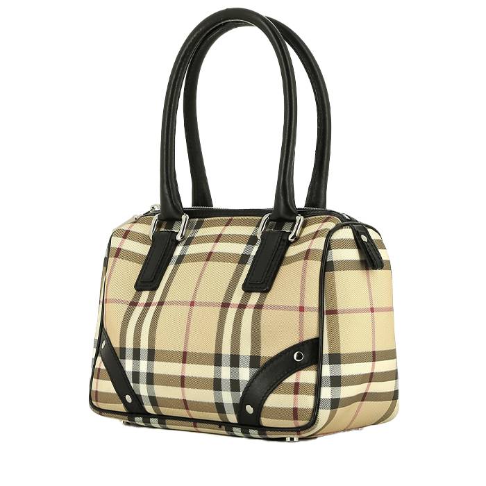Burberry handbag in beige printed canvas and black leather