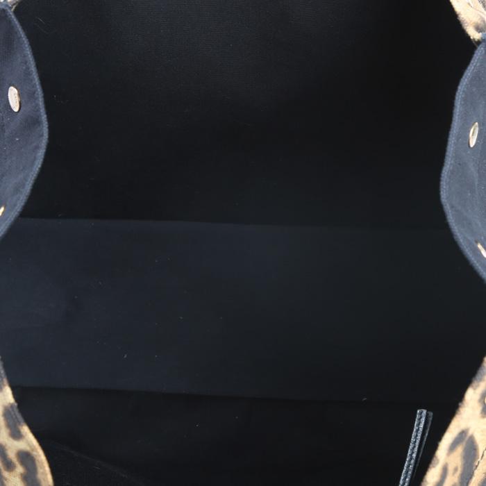 Saint Laurent  Rive Gauche shopping bag  in brown and black canvas - Detail D2