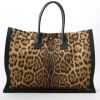 Saint Laurent  Rive Gauche shopping bag  in brown and black canvas - Detail D7 thumbnail