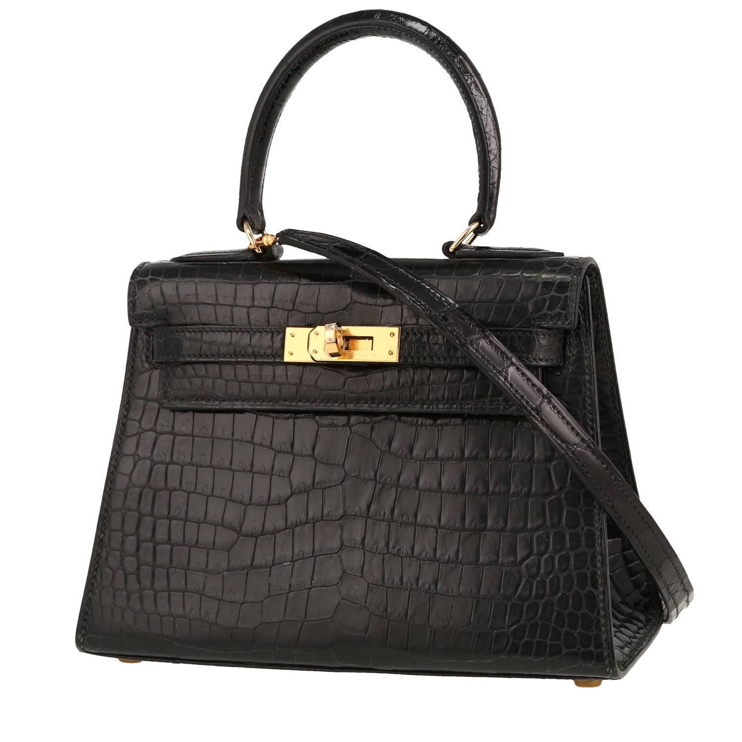 Borsa Hermès  Kelly 20 cm in coccodrillo marino nero