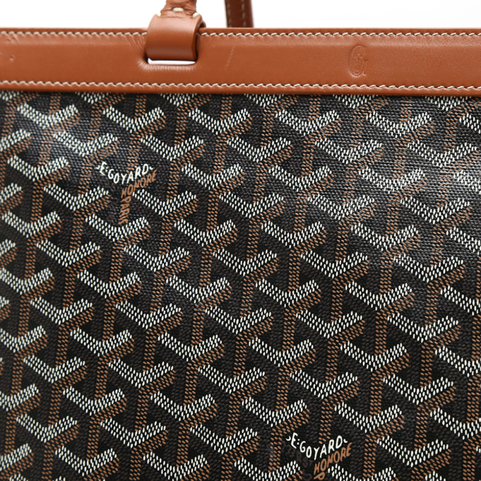 Shopping bag Goyard Bellechasse in tela Goyardine nera e pelle marrone - Detail D1