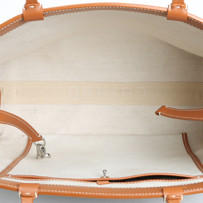 Shopping bag Goyard Bellechasse in tela Goyardine nera e pelle marrone - Detail D2