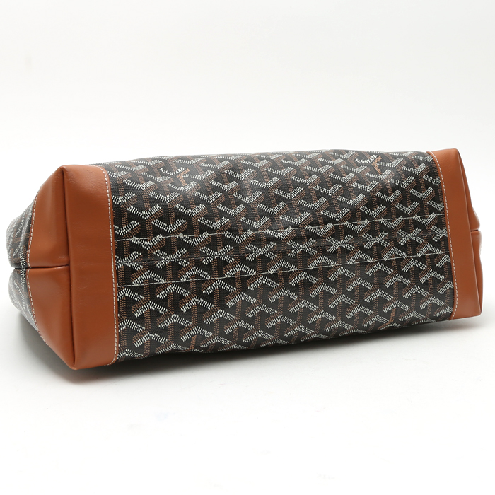 Shopping bag Goyard Bellechasse in tela Goyardine nera e pelle marrone - Detail D4
