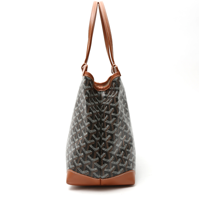 Shopping bag Goyard Bellechasse in tela Goyardine nera e pelle marrone - Detail D5