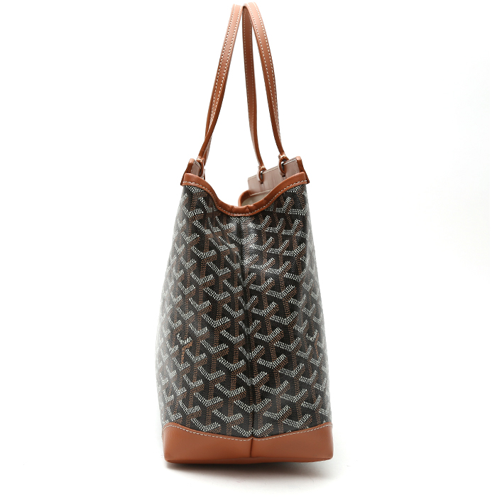 Shopping bag Goyard Bellechasse in tela Goyardine nera e pelle marrone - Detail D6
