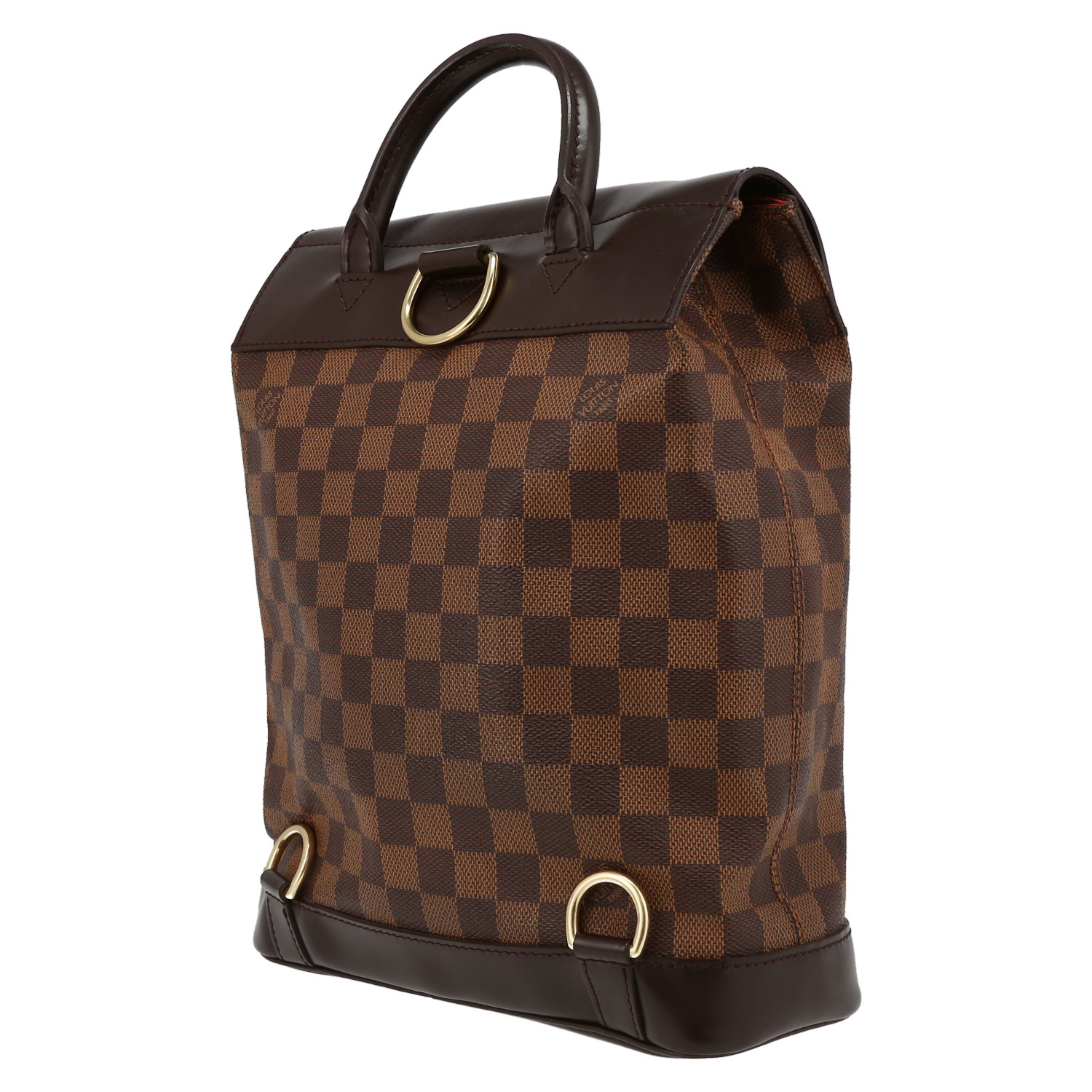 Louis Vuitton  Soho backpack  in ebene damier canvas  and brown leather - Detail D5