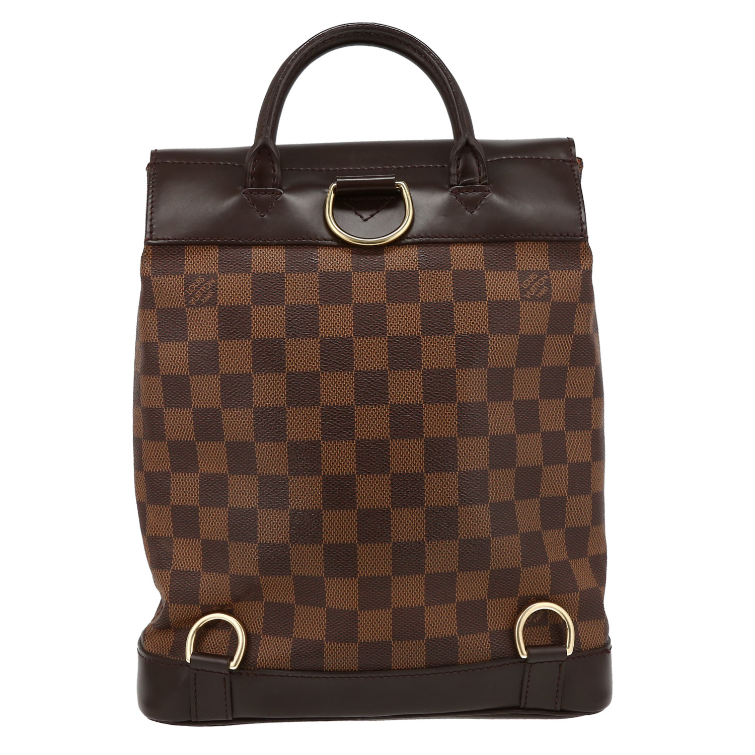 Mochila Louis Vuitton Soho en lona a cuadros ébano y cuero marrón - Detail D7