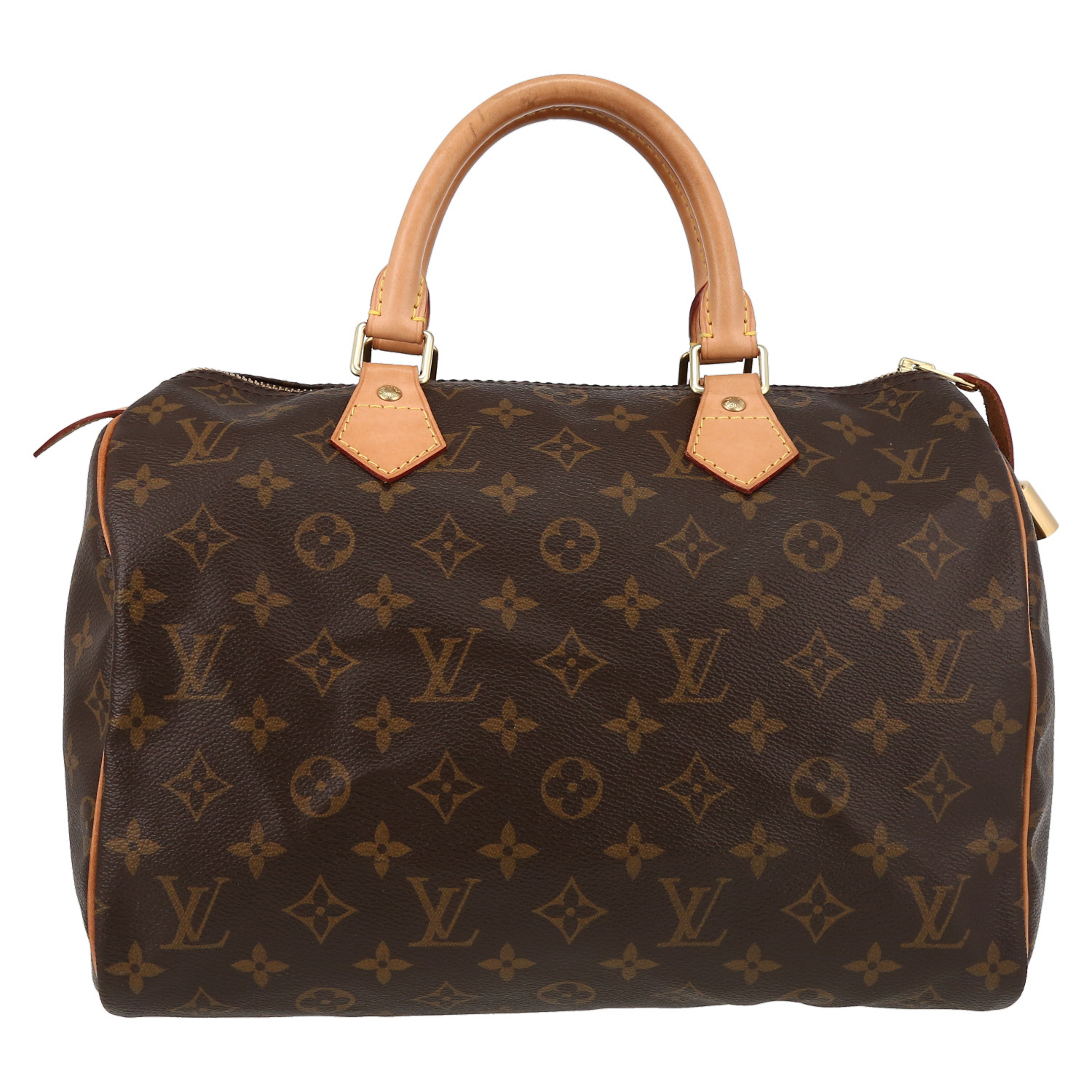 Borsa Louis Vuitton  Speedy 30 in tela monogram marrone e pelle naturale - Detail D2