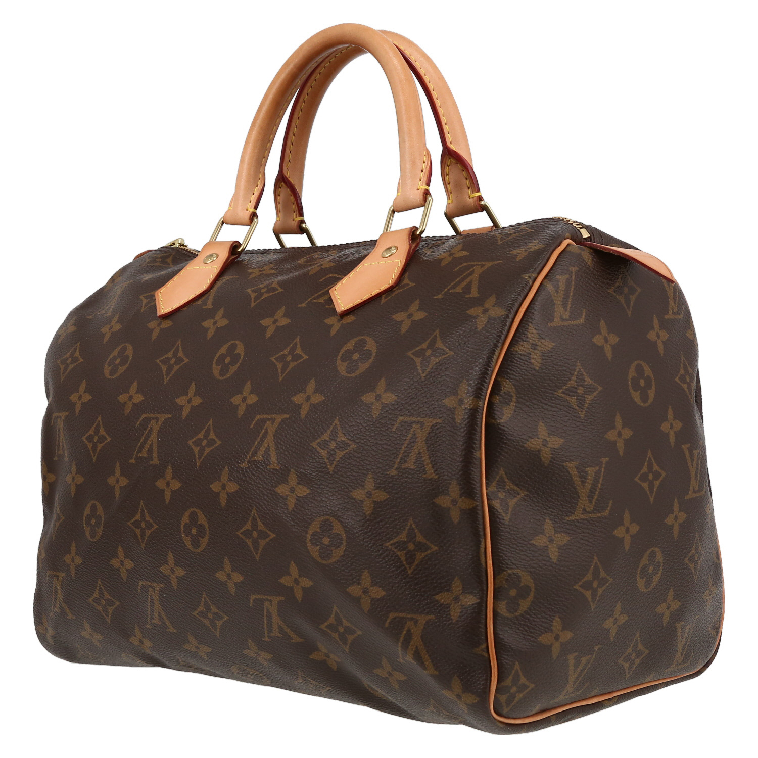 Bolso de mano Louis Vuitton  Speedy 30 en lona Monogram marrón y cuero natural - Detail D5