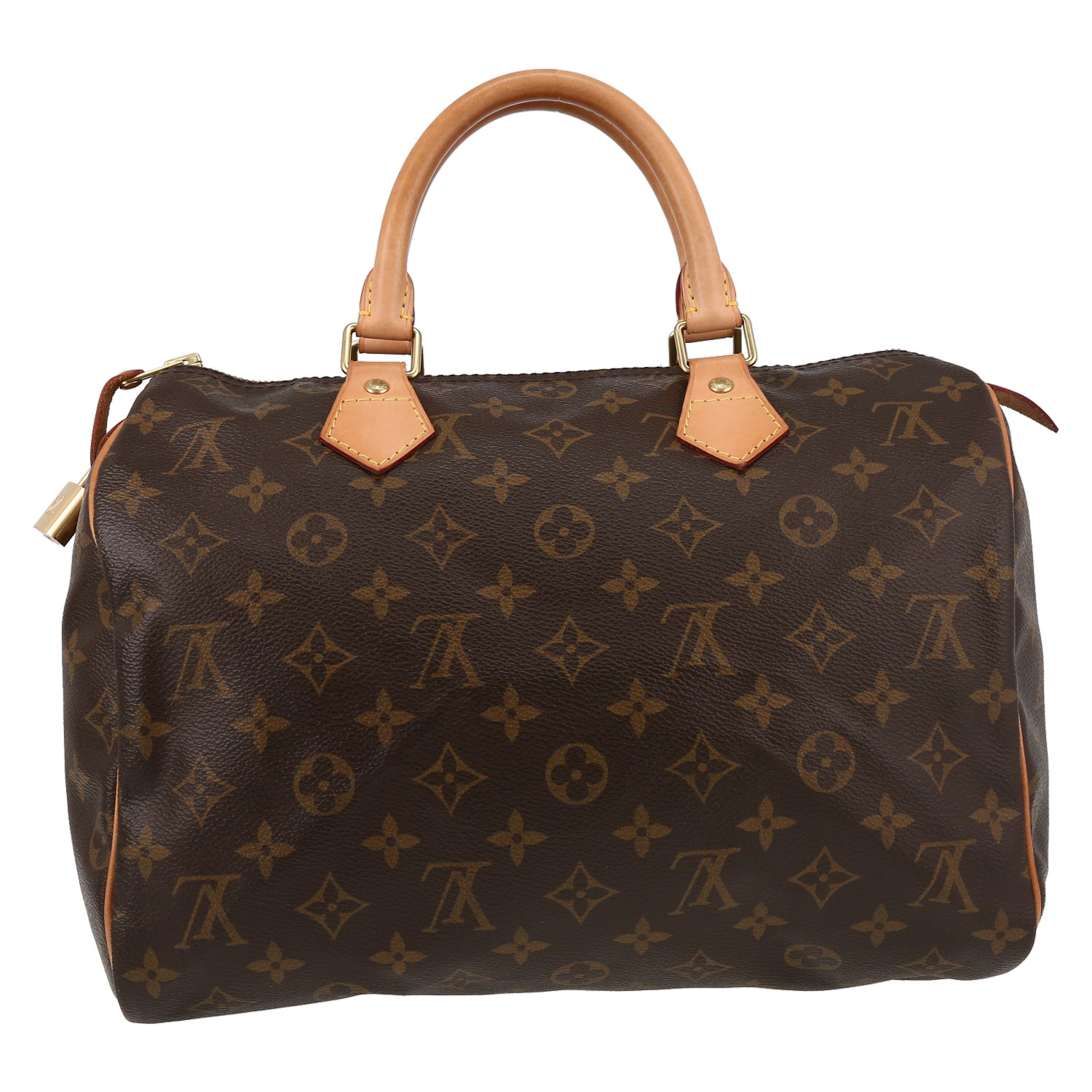 Bolso de mano Louis Vuitton  Speedy 30 en lona Monogram marrón y cuero natural - Detail D7