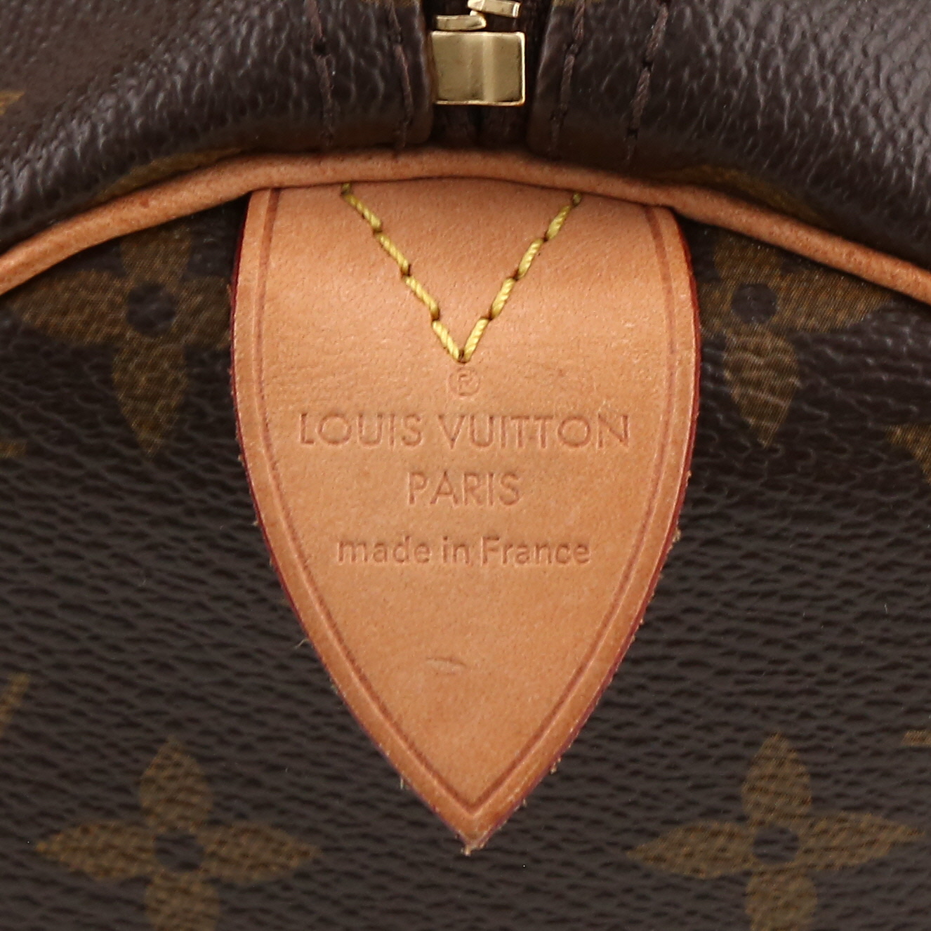 Bolso de mano Louis Vuitton  Speedy 30 en lona Monogram marrón y cuero natural - Detail D9