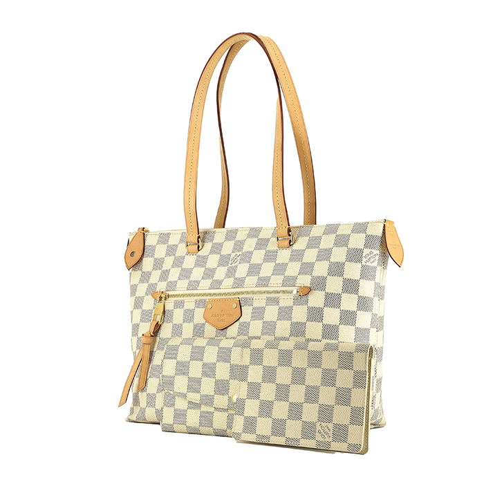 Borsa Louis Vuitton  Iena in tela a scacchi azzurro e pelle naturale - Detail D2