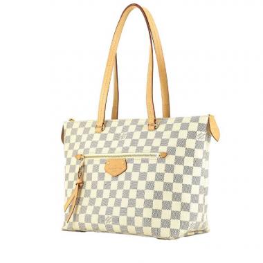 Bolso de mano Louis Vuitton  Iena en lona a cuadros azul celeste y cuero natural