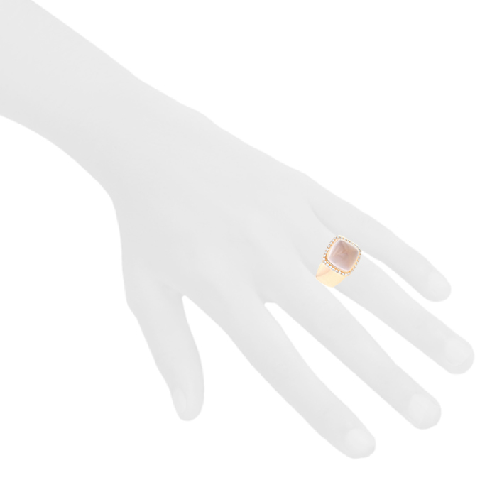 Anello Fred Pain de Sucre modello medio in oro rosa, diamanti e quarzo rosa - Detail D1