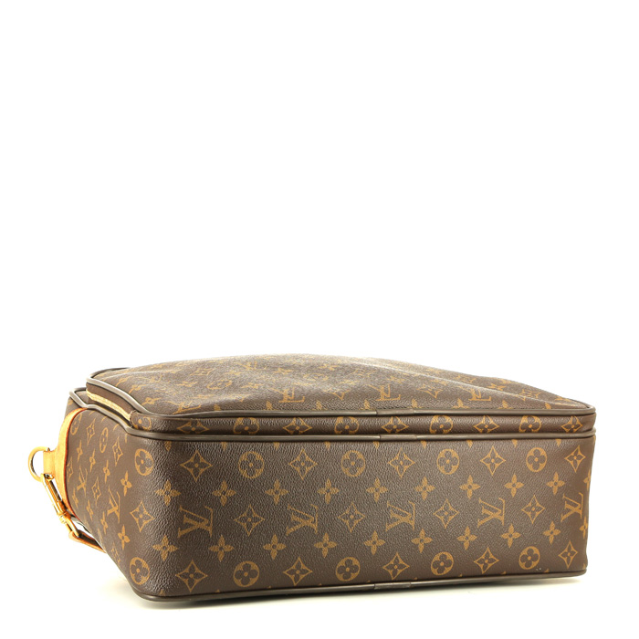 Borsa a tracolla Louis Vuitton  Porte documents Voyage in tela monogram marrone e pelle naturale - Detail D5