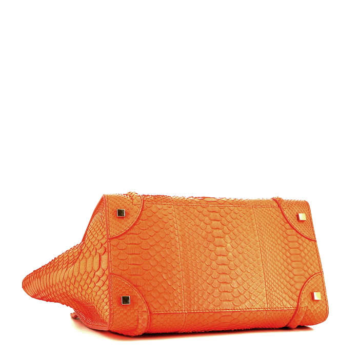 Bolso de mano Celine  Luggage Medium en piel de pitón coral - Detail D4
