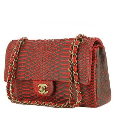 Bolso de mano Chanel  Timeless Classic en piel de pitón bicolor roja y negra