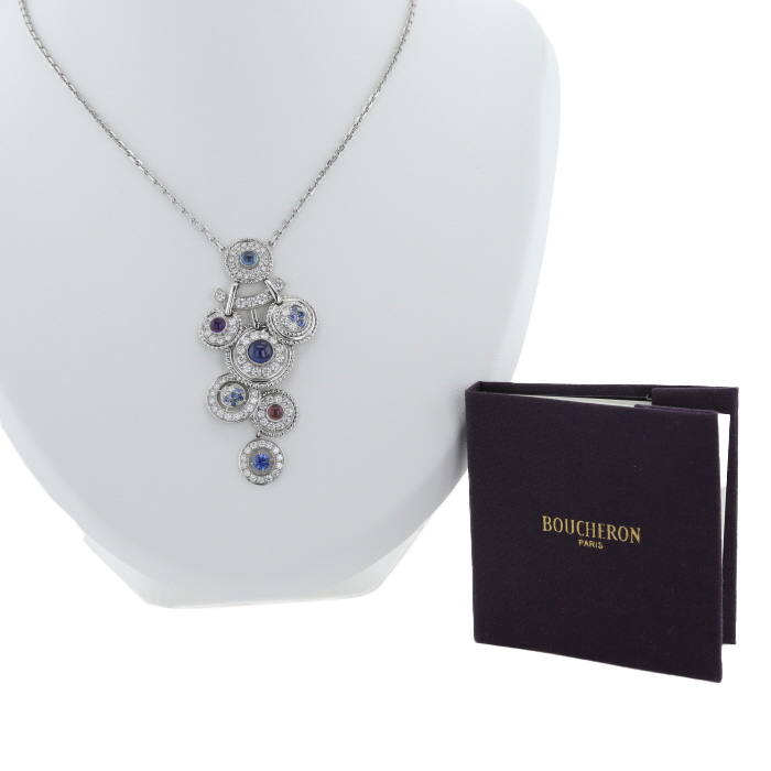 Boucheron Shéhérazade necklace in white gold, diamonds and sapphires - Detail D2