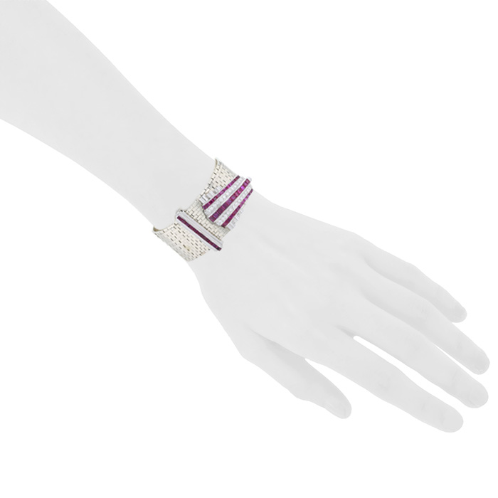 Bracciale trasformabile Vintage  in oro bianco, platino, diamanti e rubini sintetico - Detail D1