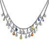 Vintage  necklace in white gold, sapphires and colored stones, in sapphires and in quartz - 00pp thumbnail