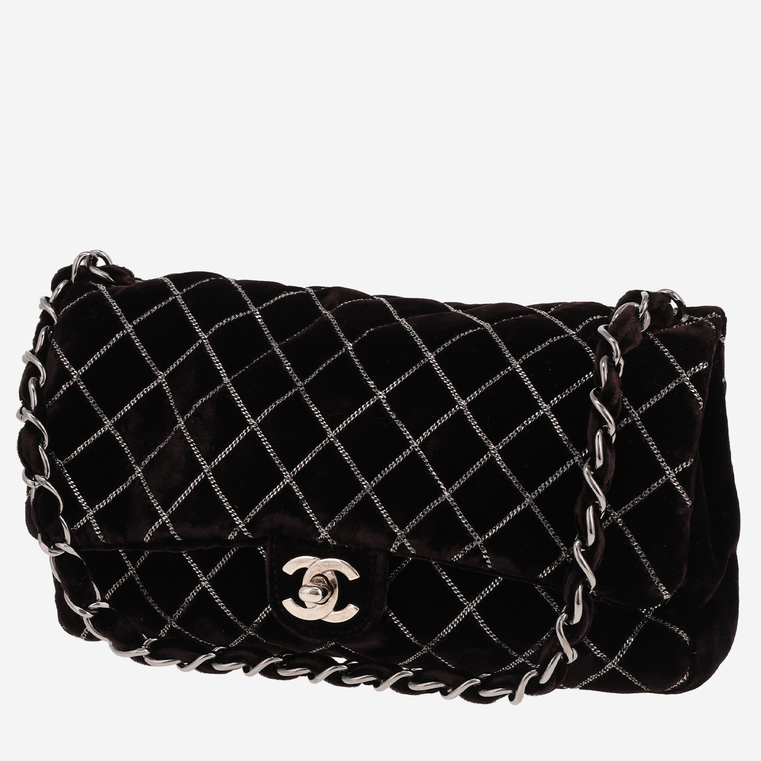 Chanel Timeless Classic handbag in brown velvet