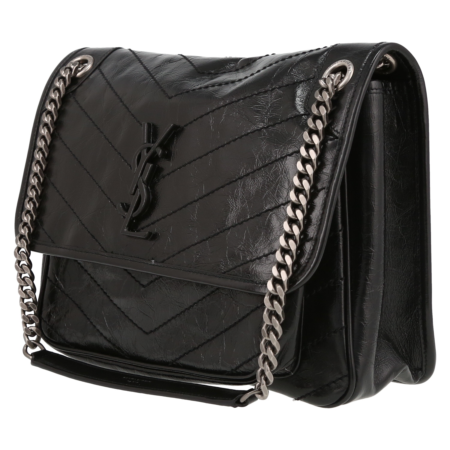 Bolso bandolera Saint Laurent  Niki modelo mediano  en cuero negro - Detail D3