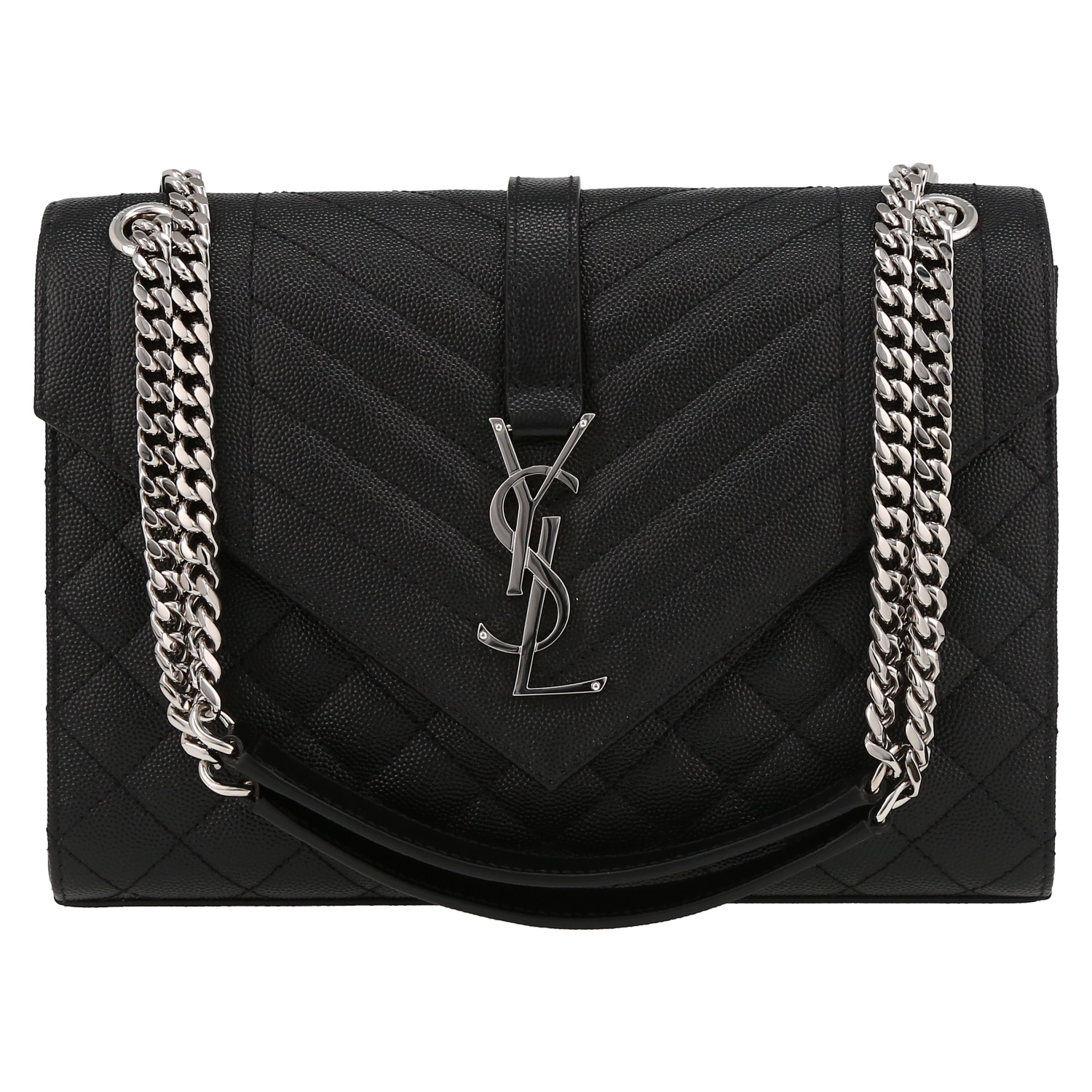Bolso bandolera Saint Laurent  Enveloppe modelo mediano  en cuero granulado acolchado negro - Detail D2