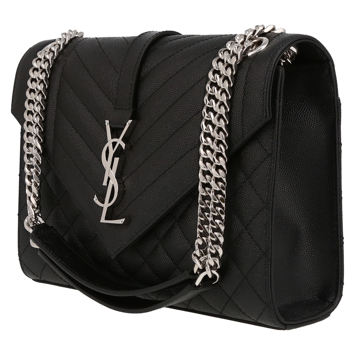 Saint Laurent  Enveloppe medium model  shoulder bag  in black quilted grained leather - Detail D3