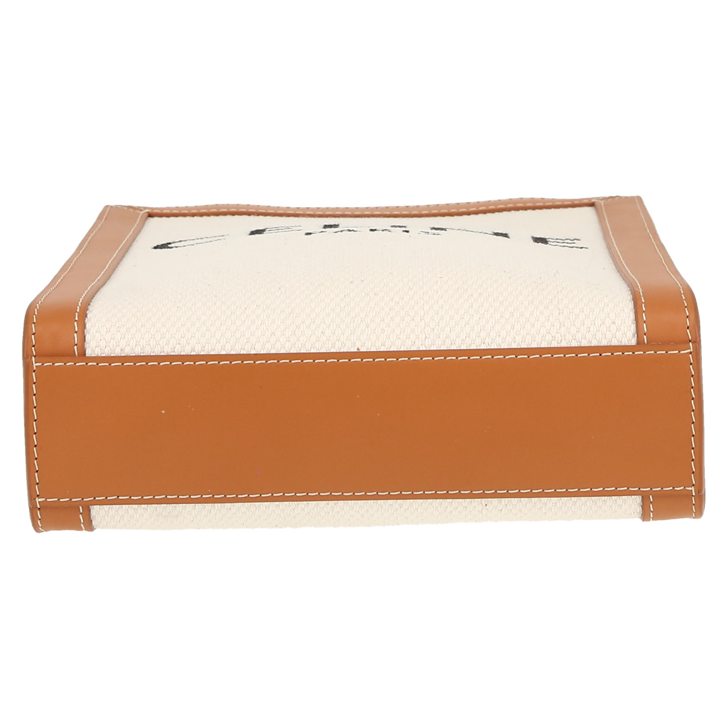 Borsa a tracolla Celine  Vertical mini  in tela beige e pelle marrone - Detail D1