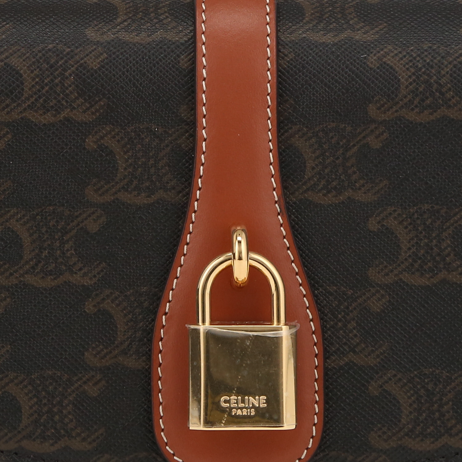 Celine Tabou medium model shoulder bag "Triomphe" canvas and brown leather - Detail D1
