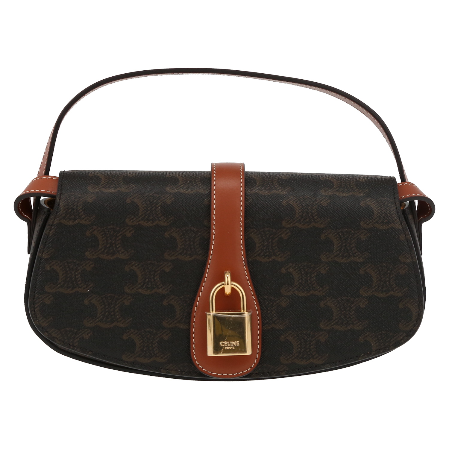 Borsa a spalla Celine  Tabou modello medio  in tela "Triomphe" e pelle marrone - Detail D2