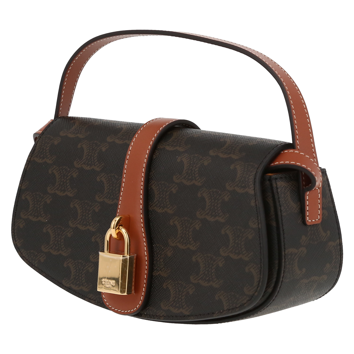 Celine Tabou medium model shoulder bag "Triomphe" canvas and brown leather - Detail D3