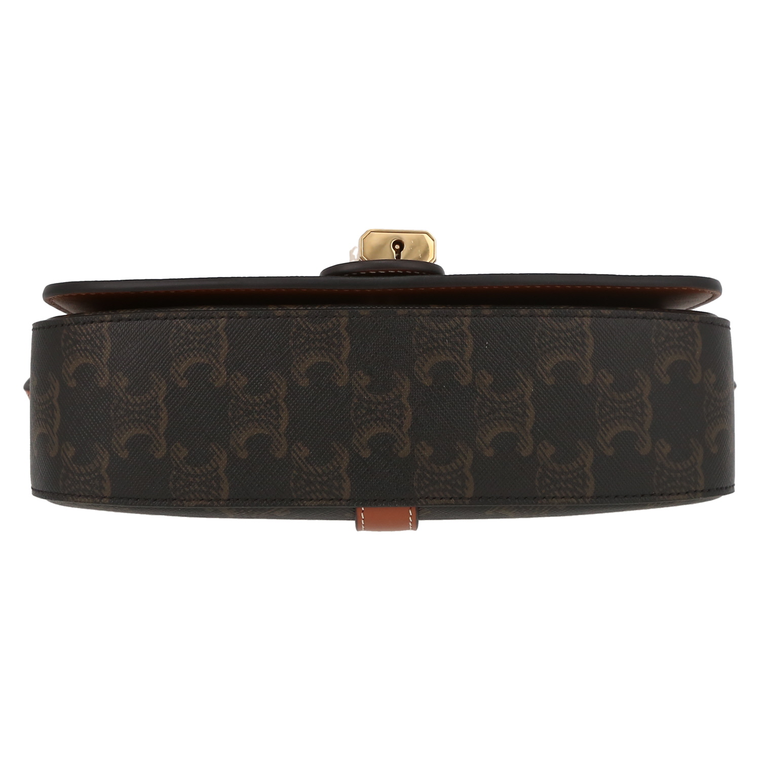 Celine Tabou medium model shoulder bag "Triomphe" canvas and brown leather - Detail D4