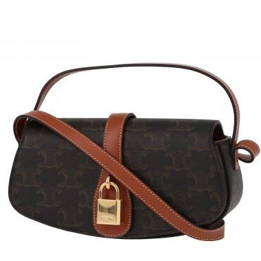 Bolso para llevar al hombro Celine  Tabou modelo mediano  en tejido "Triomphe" y cuero marrón