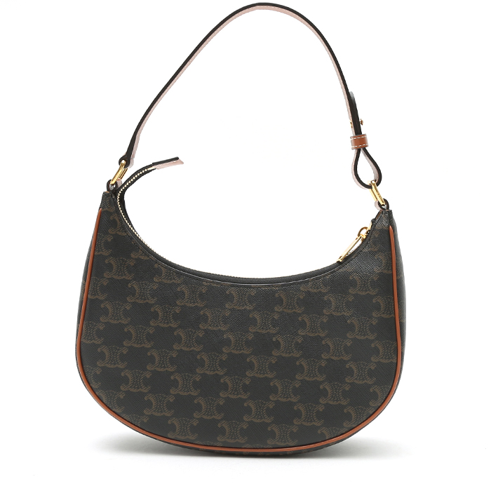 Bolso de mano Celine  Ava modelo mediano  en tejido "Triomphe" y cuero marrón - Detail D7