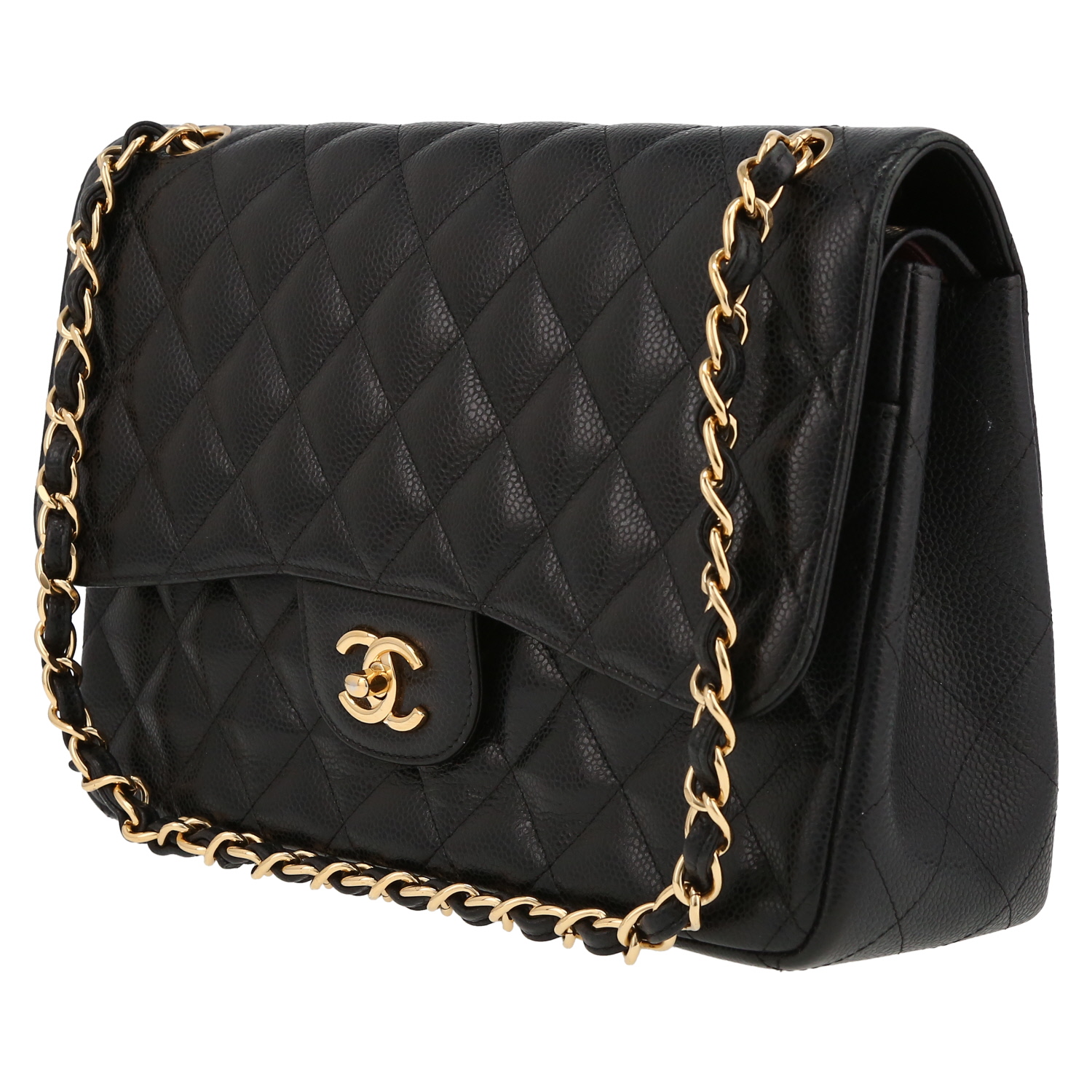 Sac bandoulière Chanel  Timeless Jumbo en cuir grainé matelassé noir - Detail D3