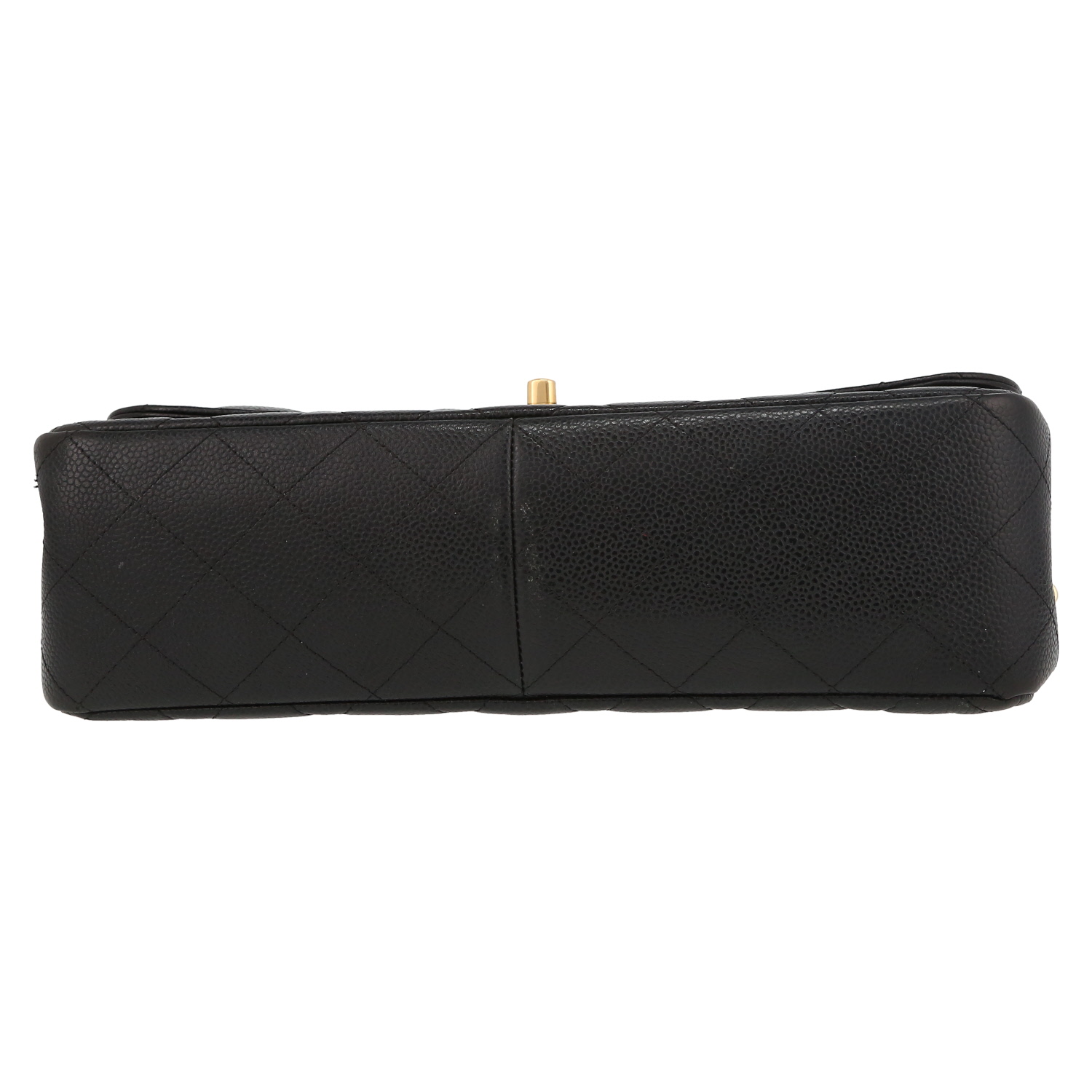 Chanel  Timeless Jumbo shoulder bag  in black quilted grained leather - Detail D4