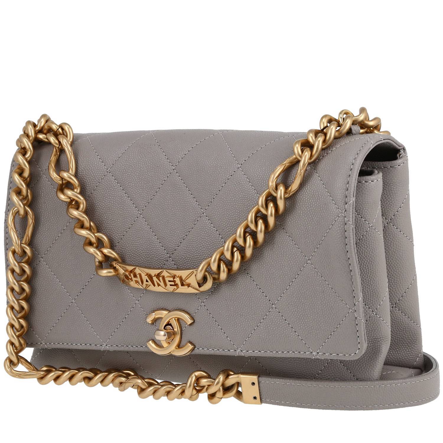 CHANEL Grained Calfskin Quilted CC Box Wallet On Chain WOC Blue 1291401