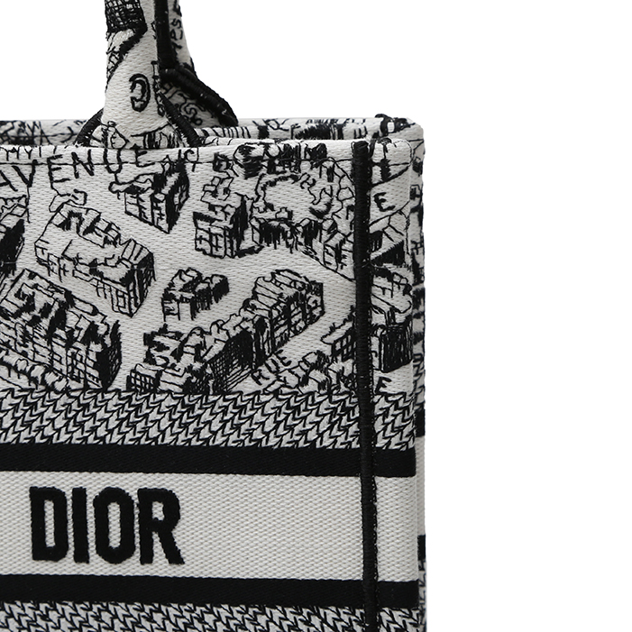 Sac cabas Dior  Book Tote en toile blanche et noire - Detail D1