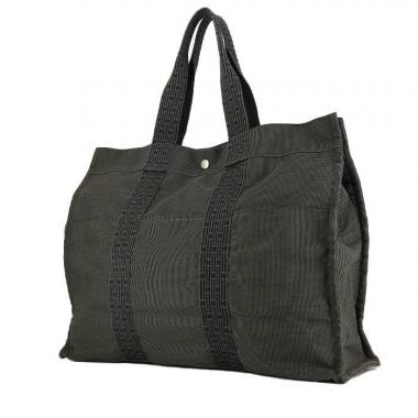 Hermes Hermes Garden Party MM Black Leather Gray Canvas Tote