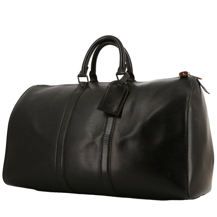 Men's Weekend Bag, Black Leather Duffle - Keepall 50