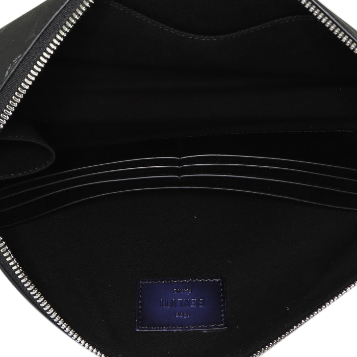 Berluti   pouch  in black canvas  and blue leather - Detail D3