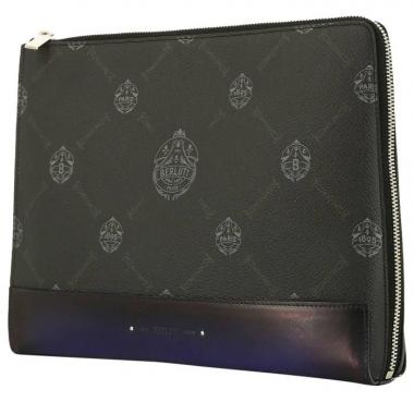 Berluti   pouch  in black canvas  and blue leather