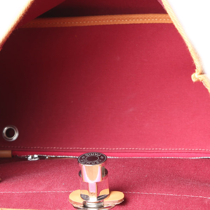 Borsa a tracolla Hermès  Herbag in tela rosa e pelle marrone - Detail D4