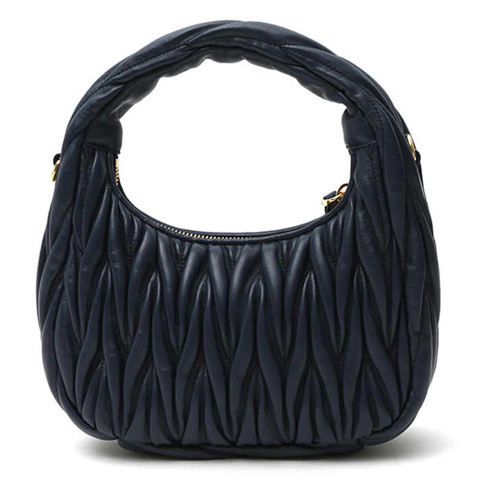 Sac bandoulière Miu Miu  Miu Wander en cuir matelassé chevrons bleu-marine - Detail D9