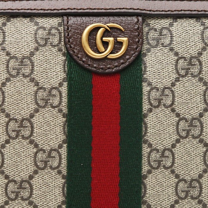 Gucci   pouch  monogram canvas  and brown leather - Detail D1